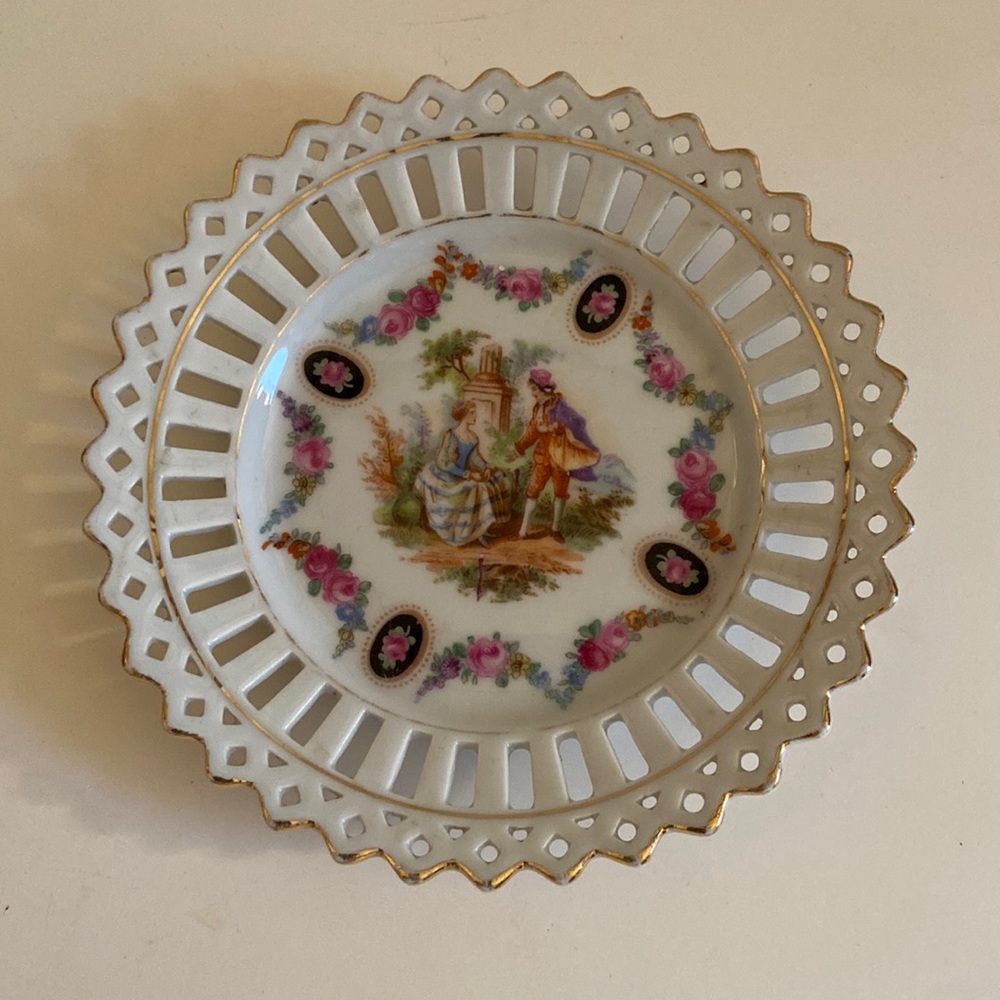 Vintage China Decorative Dish From Bavaria Germany Scallop Lace Pattern Floral
